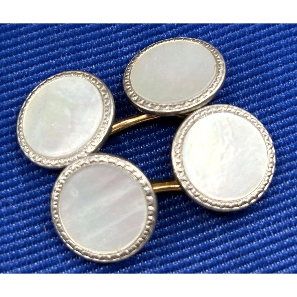 Vintage Krementz Art Deco Mother of Pearl Inlay Gold Filled Cufflinks